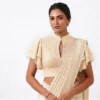 Pleated Collar Readymade Saree Blouse with Tiered Ruffle Butterfly Sleeves & Front Keyhole - Image 3