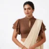 Pleated Collar Readymade Saree Blouse with Tiered Ruffle Butterfly Sleeves & Front Keyhole - Image 4