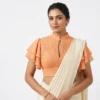 Pleated Collar Readymade Saree Blouse with Tiered Ruffle Butterfly Sleeves & Front Keyhole - Image 8