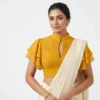 Pleated Collar Readymade Saree Blouse with Tiered Ruffle Butterfly Sleeves & Front Keyhole - Image 9