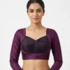 Pleated Front Full Sleeve Saree Blouse | Readymade Deep Back Plain Silk Blouse for Lehenga & Saree - Image 2