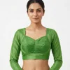Pleated Front Full Sleeve Saree Blouse | Readymade Deep Back Plain Silk Blouse for Lehenga & Saree - Image 3