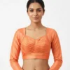Pleated Front Full Sleeve Saree Blouse | Readymade Deep Back Plain Silk Blouse for Lehenga & Saree - Image 5