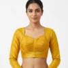 Pleated Front Full Sleeve Saree Blouse | Readymade Deep Back Plain Silk Blouse for Lehenga & Saree - Image 6