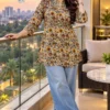 Plus Size Pure Cotton A-Line Tunic Kurti (Size 40-48) with V-Neck Placket | Breathable Daily Wear & Workwear Printed Short Top Under 600 - Image 4