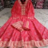 Plus Size Pure Cotton Anarkali Kurti Pant Dupatta Set | Embroidered V-Neck Flared Suit (3XL–6XL)