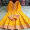 Plus Size Pure Cotton Printed Anarkali Kurti Pant Dupatta Set (3XL to 6XL) | Flared Ethnic Suit Set - Image 15