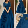 Pre-Draped Saree Style Gown in Vichitra Silk with Embroidered Belt | Ready to Wear Party Wear Anarkali Gown with Dupatta Set
