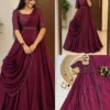 Pre-Draped Saree Style Gown in Vichitra Silk with Embroidered Belt | Ready to Wear Party Wear Anarkali Gown with Dupatta Set - Image 4