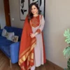 Premium Mul Chanderi Anarkali Kurti Pant Set with Woven Jacquard Dupatta - Image 3