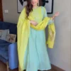Premium Mul Chanderi Anarkali Kurti Pant Set with Woven Jacquard Dupatta - Image 4