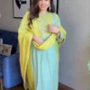Premium Mul Chanderi Anarkali Kurti Pant Set with Woven Jacquard Dupatta - Image 5