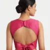 Premium Raw Silk Boat Neck Blouse Featuring Back Bow Tie-Up