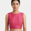 Premium Raw Silk Boat Neck Blouse Featuring Back Bow Tie-Up - Image 3