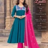 Premium Roman Silk Anarkali Suit Set with Embroidered Yoke, Pant & Contrast Dupatta (Sizes M–3XL)