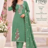 Premium Roman Silk Neck & Hem Embroidered Kurta Set with Scalloped Border Dupatta & Trousers - Image 2