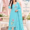 Premium Roman Silk Neck & Hem Embroidered Kurta Set with Scalloped Border Dupatta & Trousers - Image 7