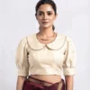 Puff Sleeve Peter Pan Collar Blouse | Designer Readymade Saree Blouse Online - Image 5