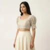 Puff Sleeve Tissue Silk Readymade Saree Blouse | Designer Tie-Back - Image 5