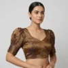 Puff Sleeve Tissue Silk Readymade Saree Blouse | Designer Tie-Back - Image 9