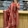 Pure Cotton 60 60 Printed A-Line Kurti Pant with Dupatta Set | Designer Handwork Yoke Ethnic Suit Set for Women - Image 2
