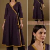Pure Cotton Angrakha Kurti Pant Set | V-Neck Side Tie-Up Flared Kurta with Trousers 2-Piece Set
