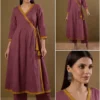 Pure Cotton Angrakha Kurti Pant Set | V-Neck Side Tie-Up Flared Kurta with Trousers 2-Piece Set - Image 2
