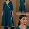 Pure Cotton Angrakha Kurti Pant Set | V-Neck Side Tie-Up Flared Kurta with Trousers 2-Piece Set - Image 4