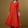 Pure Cotton Angrakha Kurti Pant Set | V-Neck Side Tie-Up Flared Kurta with Trousers 2-Piece Set - Image 6