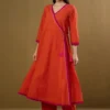 Pure Cotton Angrakha Kurti Pant Set | V-Neck Side Tie-Up Flared Kurta with Trousers 2-Piece Set - Image 7