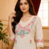 Pure Cotton Embroidered Kurti with Palazzo Set | Floral Thread Work 2 Piece Daily & Office Wear Suit - Image 5