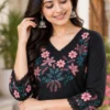 Pure Cotton Embroidered Kurti with Palazzo Set | Floral Thread Work 2 Piece Daily & Office Wear Suit - Image 6
