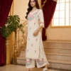 Pure Cotton Embroidered Kurti with Palazzo Set | Floral Thread Work 2 Piece Daily & Office Wear Suit - Image 8