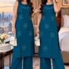 Pure Cotton Embroidered Straight Kurta with Palazzo Pant Set (Sleeveless with Inside Sleeves) - Image 2