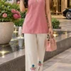 Pure Cotton Floral Thread Work Co-Ord Set with Cutout Pants (2-Piece) - Image 2