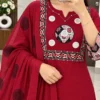 Pure Cotton Kurti Pant with Dupatta Set | Real Mirror Hand Work Maroon Block Print 3-Piece Suit Set with Cotton Lining - Image 3