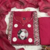 Pure Cotton Kurti Pant with Dupatta Set | Real Mirror Hand Work Maroon Block Print 3-Piece Suit Set with Cotton Lining - Image 5