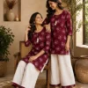 Pure Dabu Cotton Kurti with Palazzo Co-ord Set for Women | Floral Print Ethnic 2-Piece Tunic & Pant Suit (Sizes M–3XL)