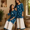 Pure Dabu Cotton Kurti with Palazzo Co-ord Set for Women | Floral Print Ethnic 2-Piece Tunic & Pant Suit (Sizes M–3XL) - Image 3