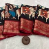 Pure Dola Viscose Kalamkari Pichwai Print Saree with Zari Patta Border & Tassels | Festive Wear