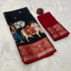Pure Dola Viscose Kalamkari Pichwai Print Saree with Zari Patta Border & Tassels | Festive Wear - Image 3