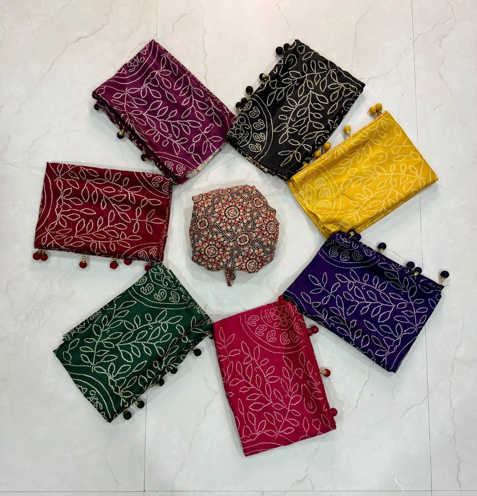 Pure Gajji Crepe Silk Ajrakh Saree with Mandala Bandhani Print & Tassel Pallu | Lightweight Ethnic Saree with Designer Blouse Piece - Image 8