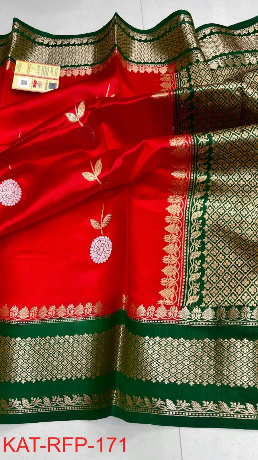 Pure Handloom Banarasi Katan Silk Saree with Resham Buta Weave | Silk Mark Certified - Image 2