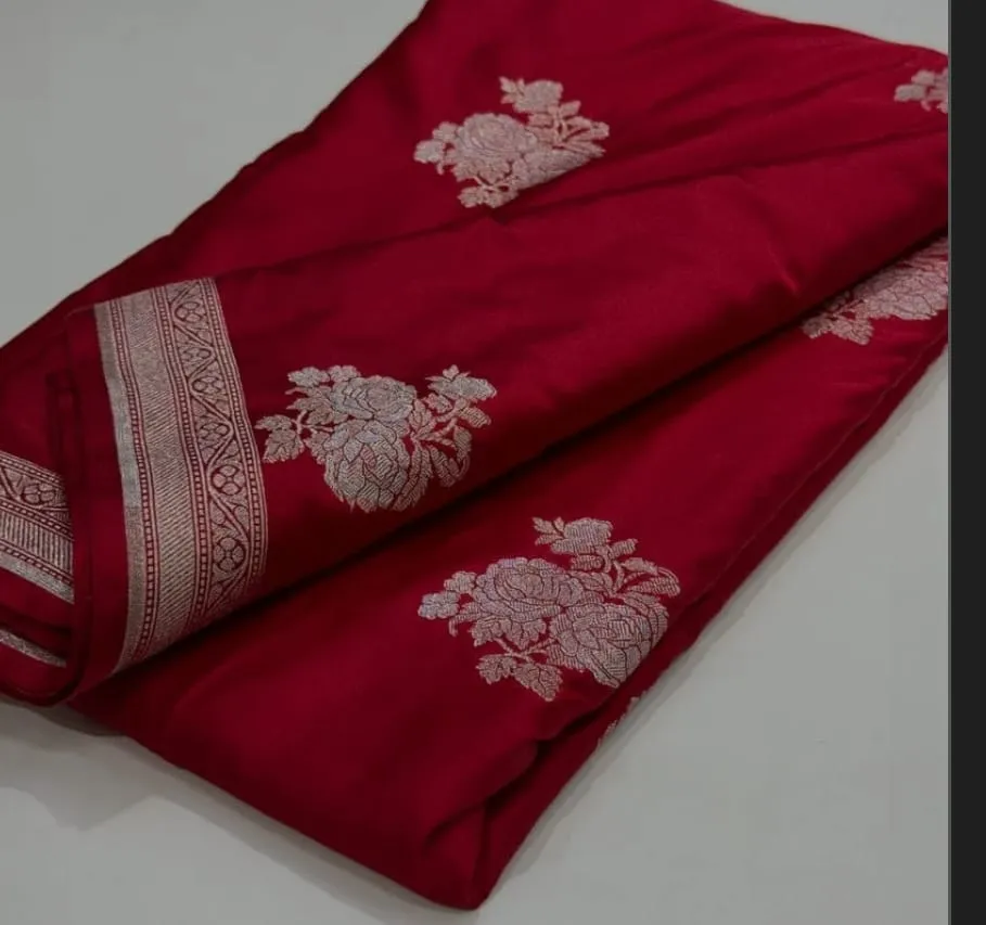 Pure Handloom Banarasi Kora Organza Silk Saree with Silk Mark | Lightweight Zari Weaving Small Border Festive Saree - Image 4