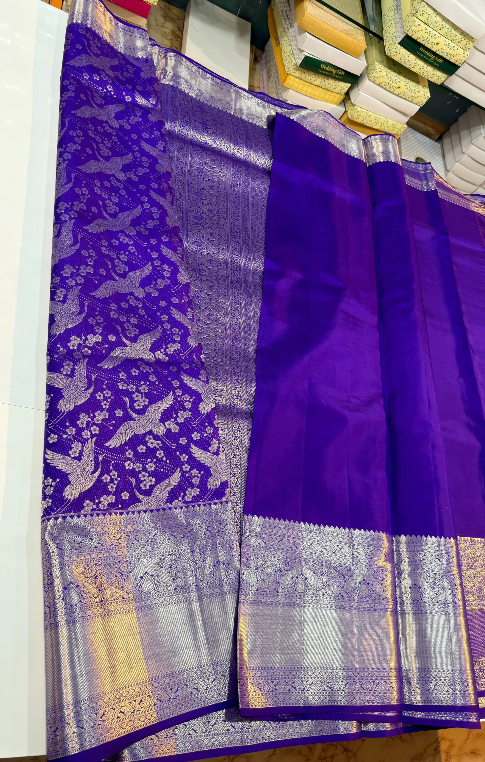 Pure Handloom Bridal Kanjivaram Silk Saree with Rich Contrast Zari Border & Traditional Pallu (Silk Mark Certified)