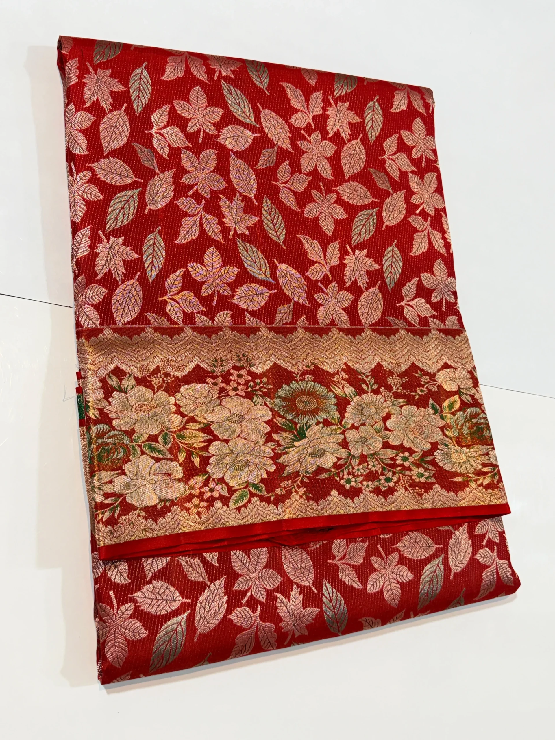 Pure Handloom Bridal Silk Saree in Rich Crimson Red with Heavy Zari Floral Border – Silk Mark Certified - Image 3