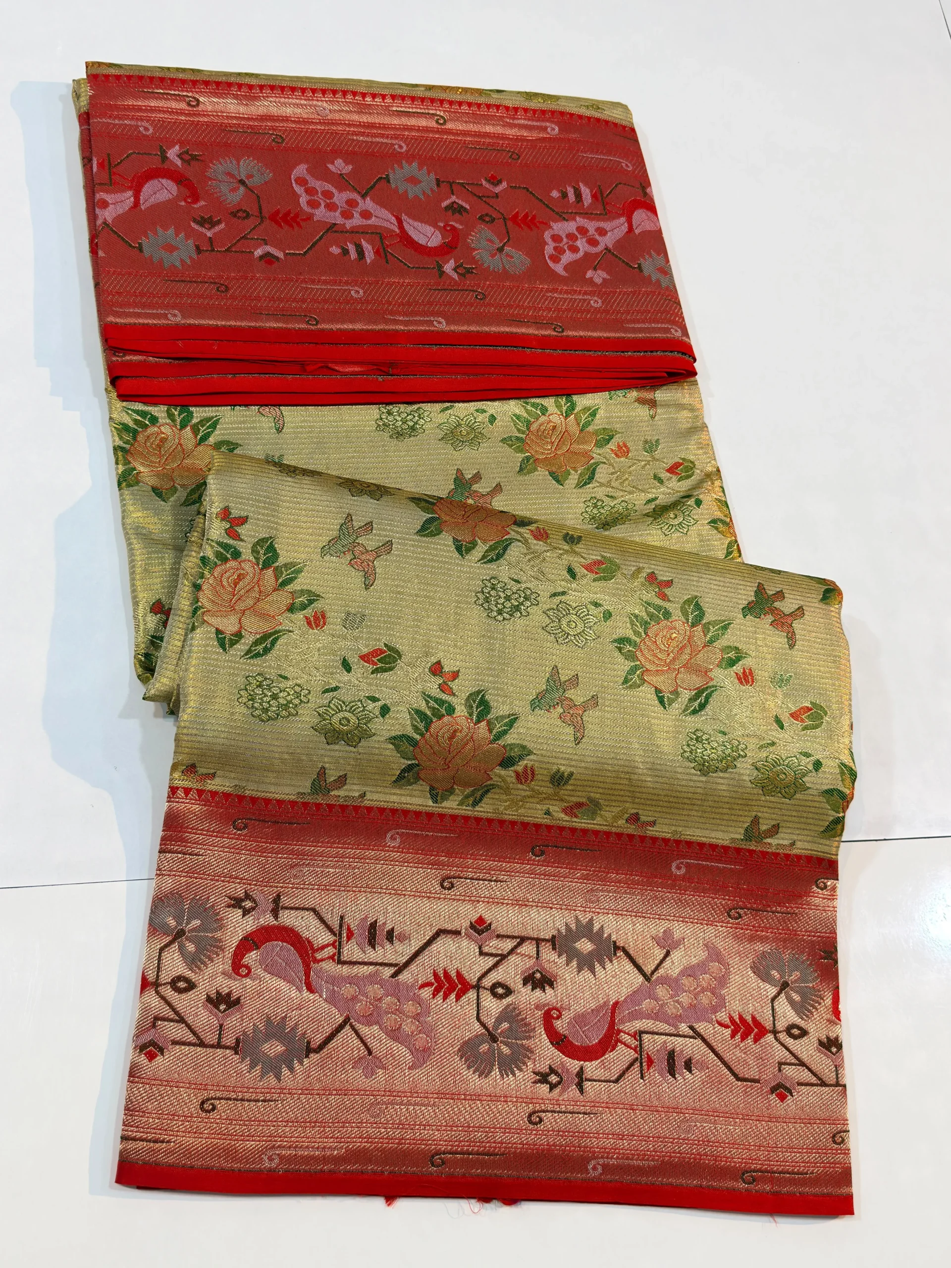 Pure Handloom Bridal Silk Saree with Meenakari Floral Jaal & Peacock Paithani Border | Silk Mark Certified - Image 2