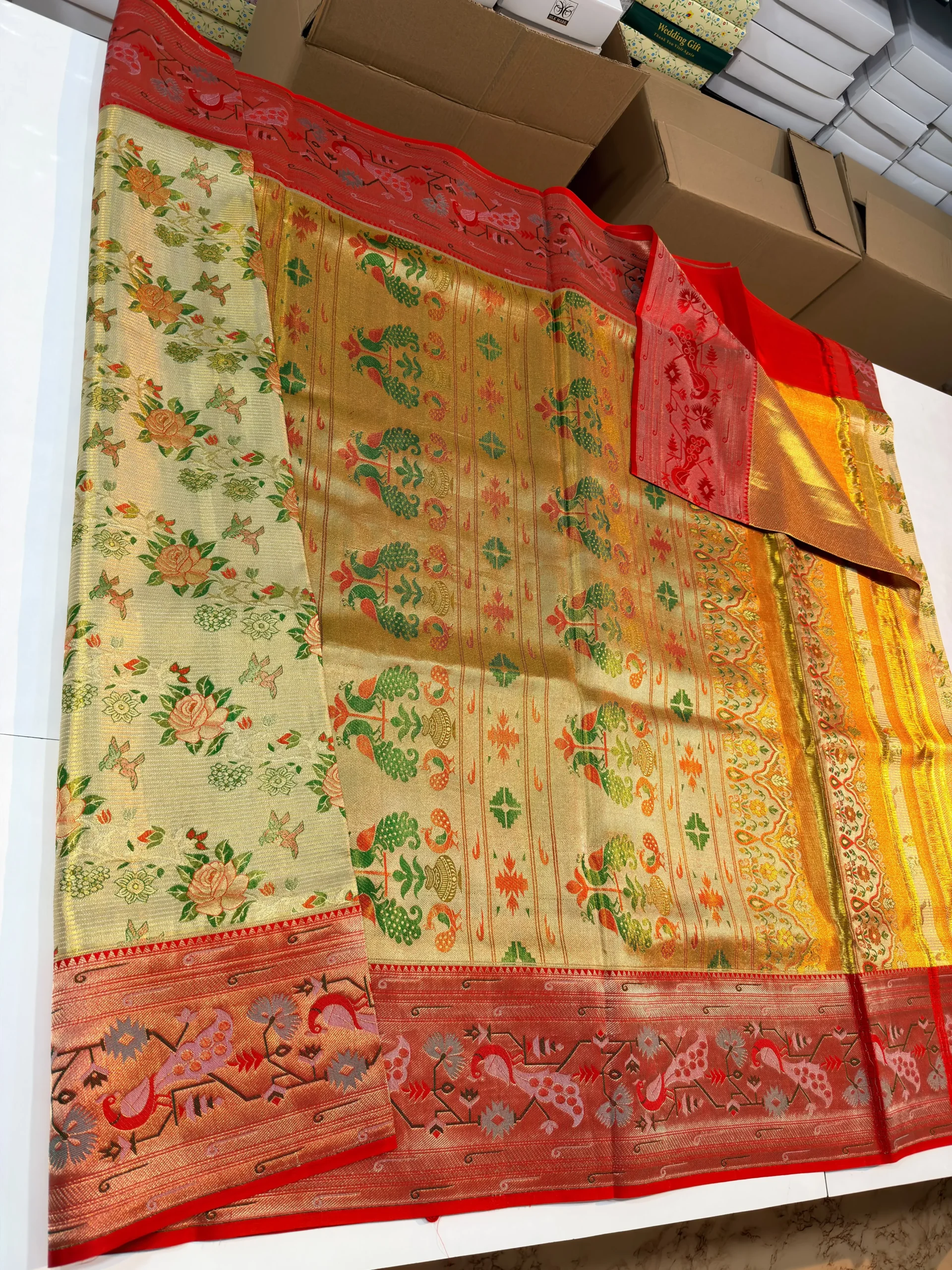 Pure Handloom Bridal Silk Saree with Meenakari Floral Jaal & Peacock Paithani Border | Silk Mark Certified - Image 3