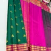 Pure Handloom Kanchipuram Silk Saree in Bottle Green & Rani Pink | Silk Mark Certified Bridal Pattu Saree