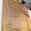 Pure Handloom Tissue Kanjivaram Silk Saree with All-Over Zari Brocade & Contrast Orange Piping Border (Silk Mark Certified) - Image 2